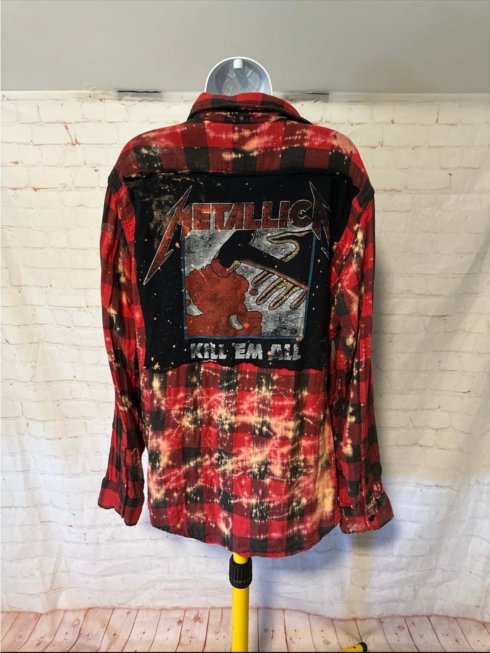 Metallica Upcycled Bleached Tee Flannel Sz L